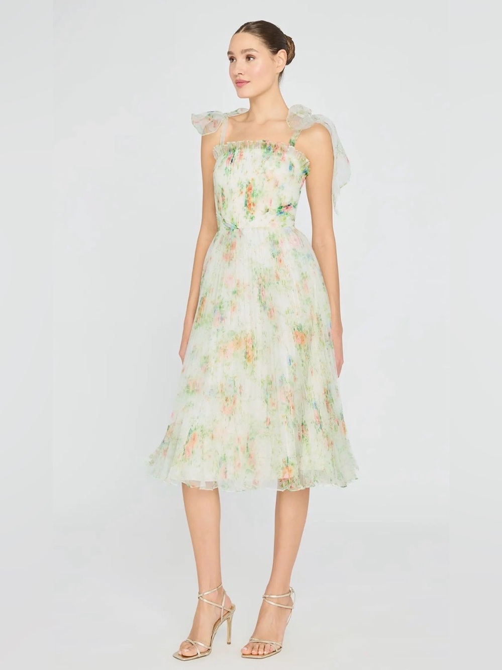 Theia Betty dress Floral Tie-Shoulder organza Midi Dress in Pastel
